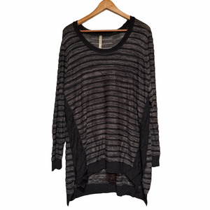 Pennington’s Plus 2X Striped Black Gray Woman Lady Knit Minimalist Sweater